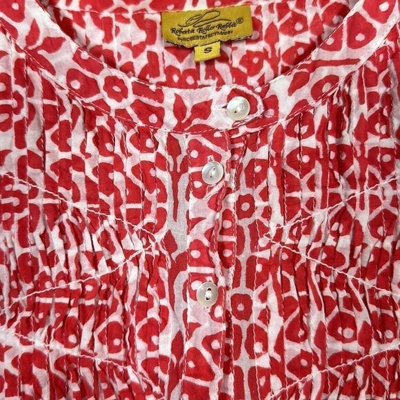 ROBERTA ROLLER RABBIT Women’s Shirred Detail Popover Top Orange/White Size Small - Picture 4 of 14